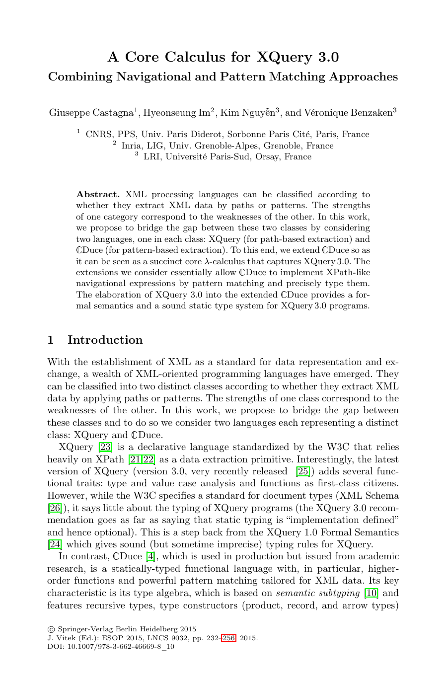 A Core Calculus for XQuery 3.0 Combining Navigational and Pattern Matching Approaches