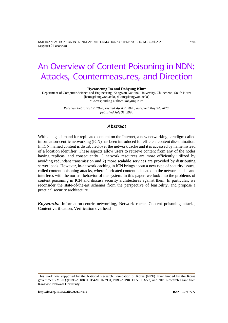 An Overview of Content Poisoning in NDN: Attacks, Countermeasures, and Direction