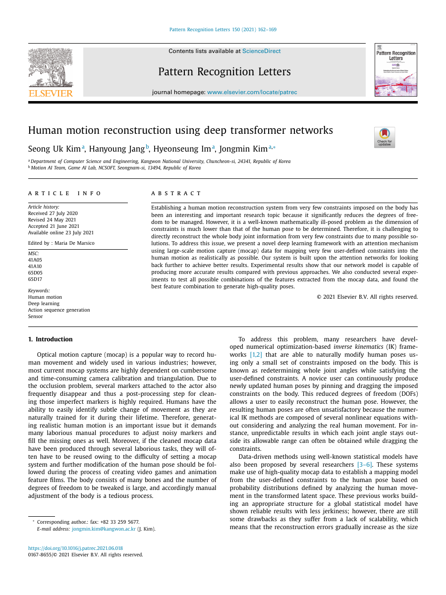 Human Motion Reconstruction Using Deep Transformer Networks