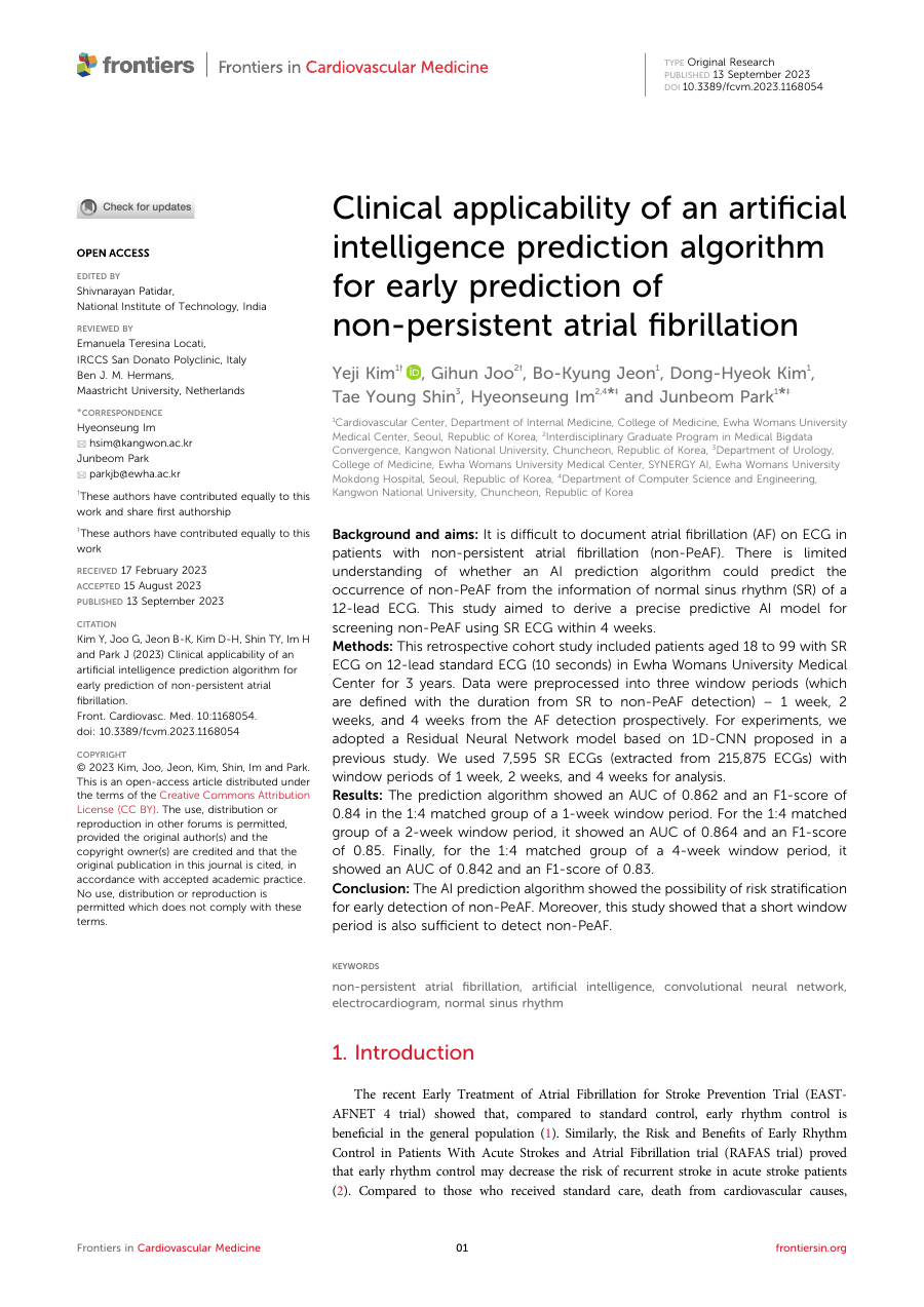Clinical Applicability of an Artificial Intelligence Prediction Algorithm for Early Prediction of Non-persistent Atrial Fibrillation