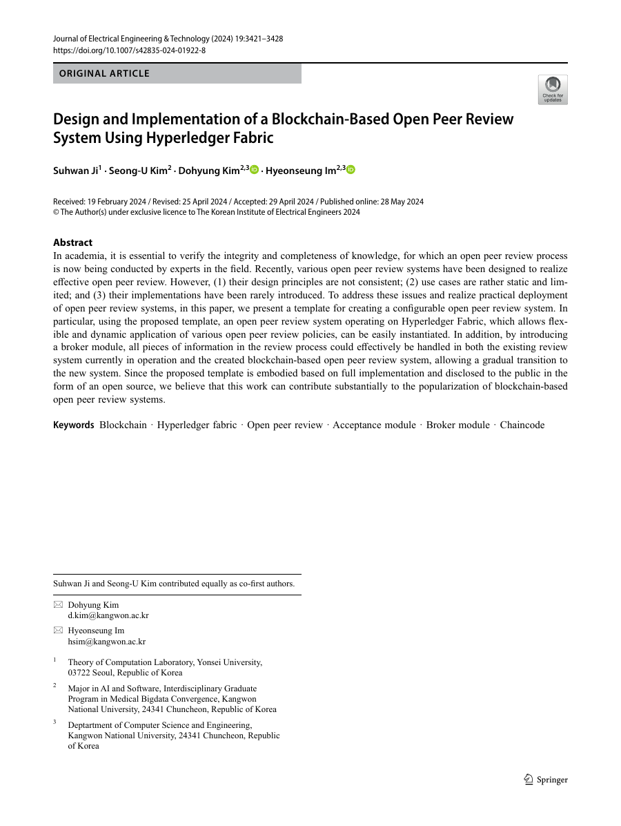 Design and Implementation of a Blockchain-Based Open Peer Review System Using Hyperledger Fabric