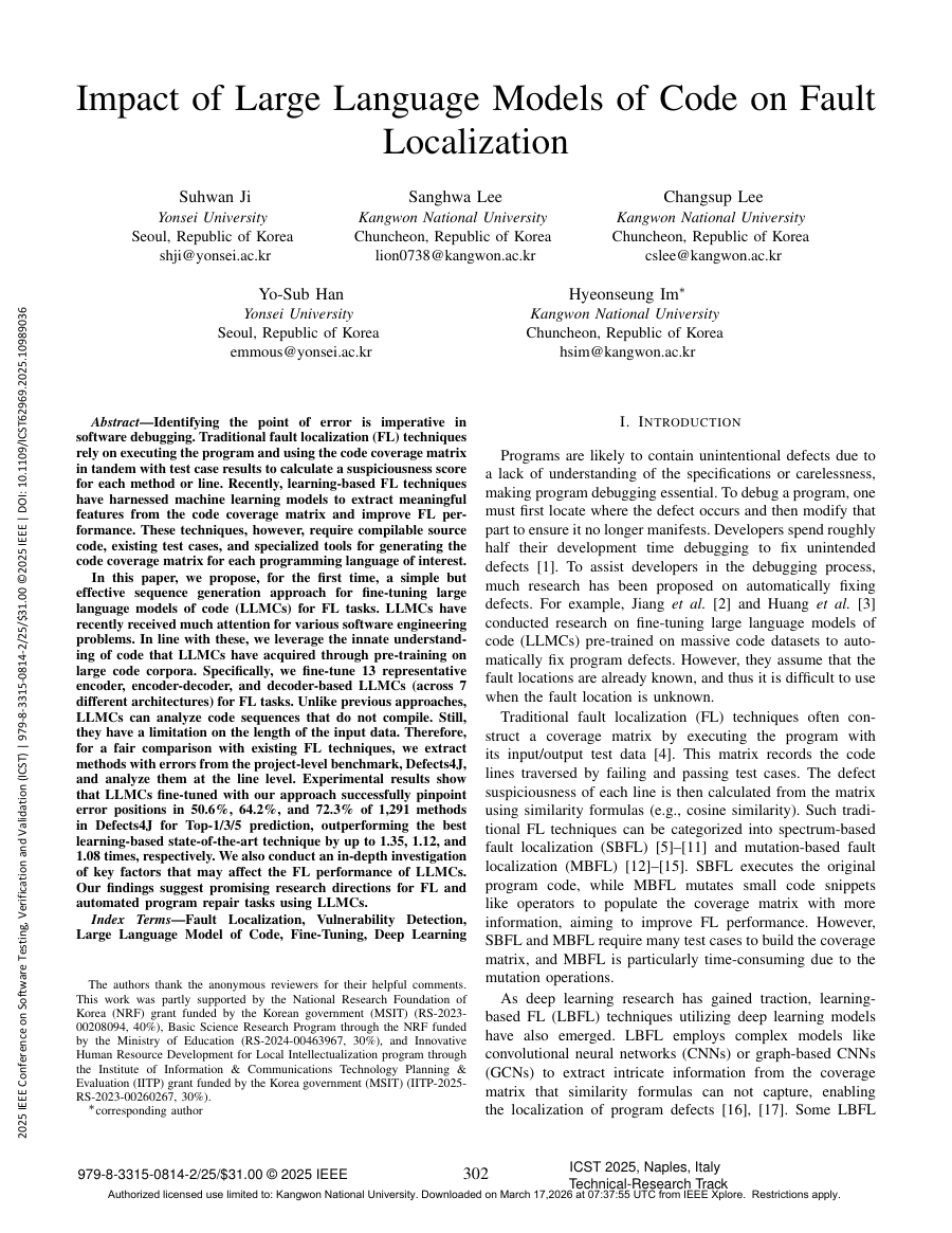 Impact of Large Language Models of Code on Fault Localization