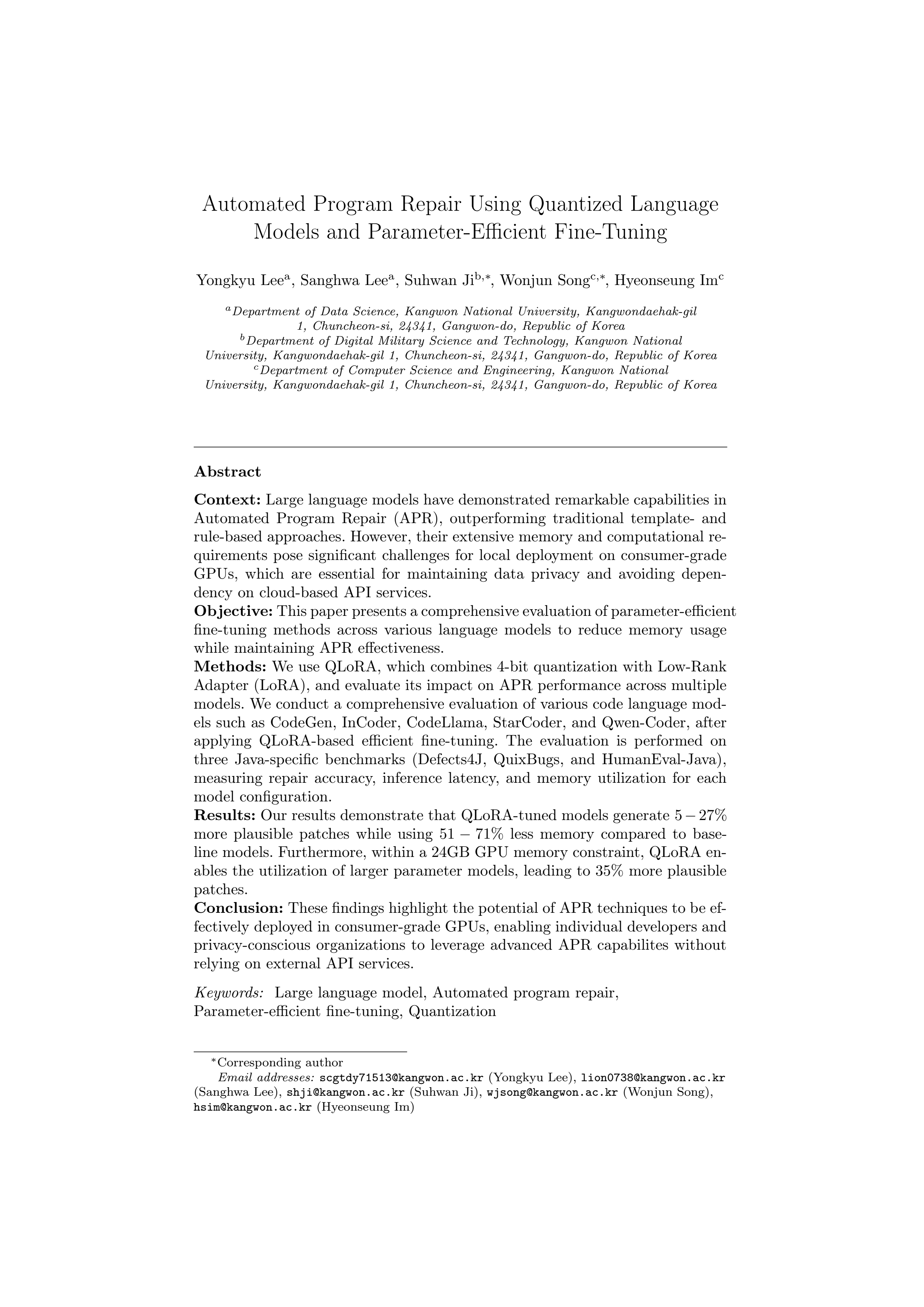 Automated Program Repair using quantized language models and parameter-efficient fine-tuning
